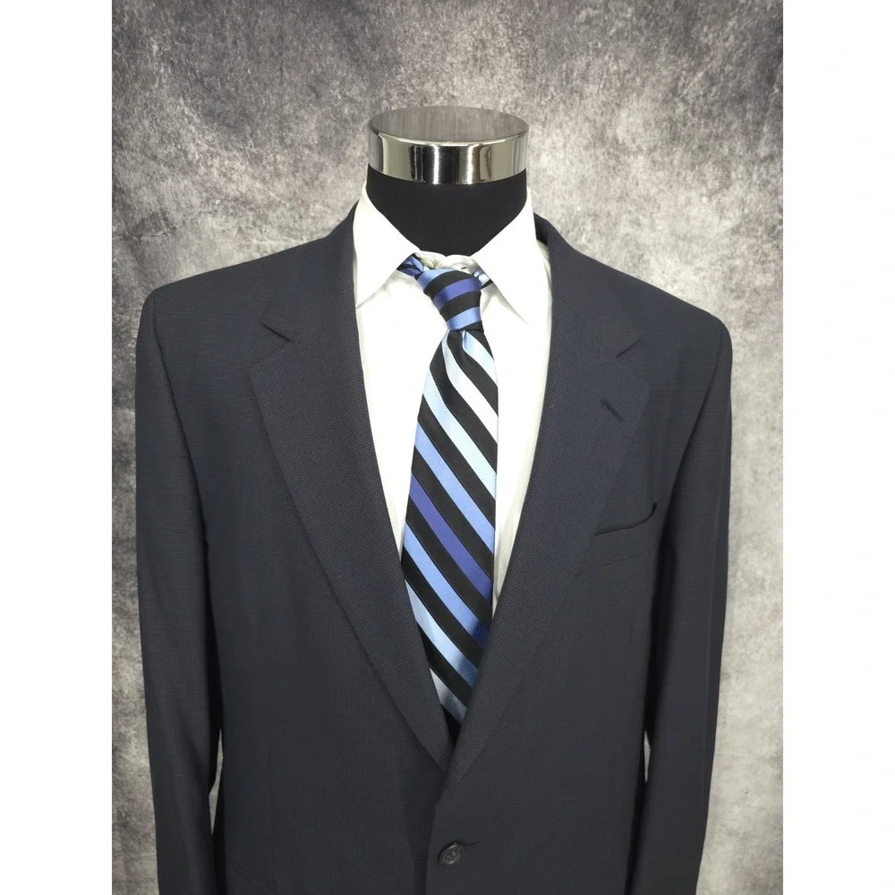 Jos A Banks Blazer Jacket Mens 43‎ L Blue Birdseye Sports Coat Vented Pure Wool